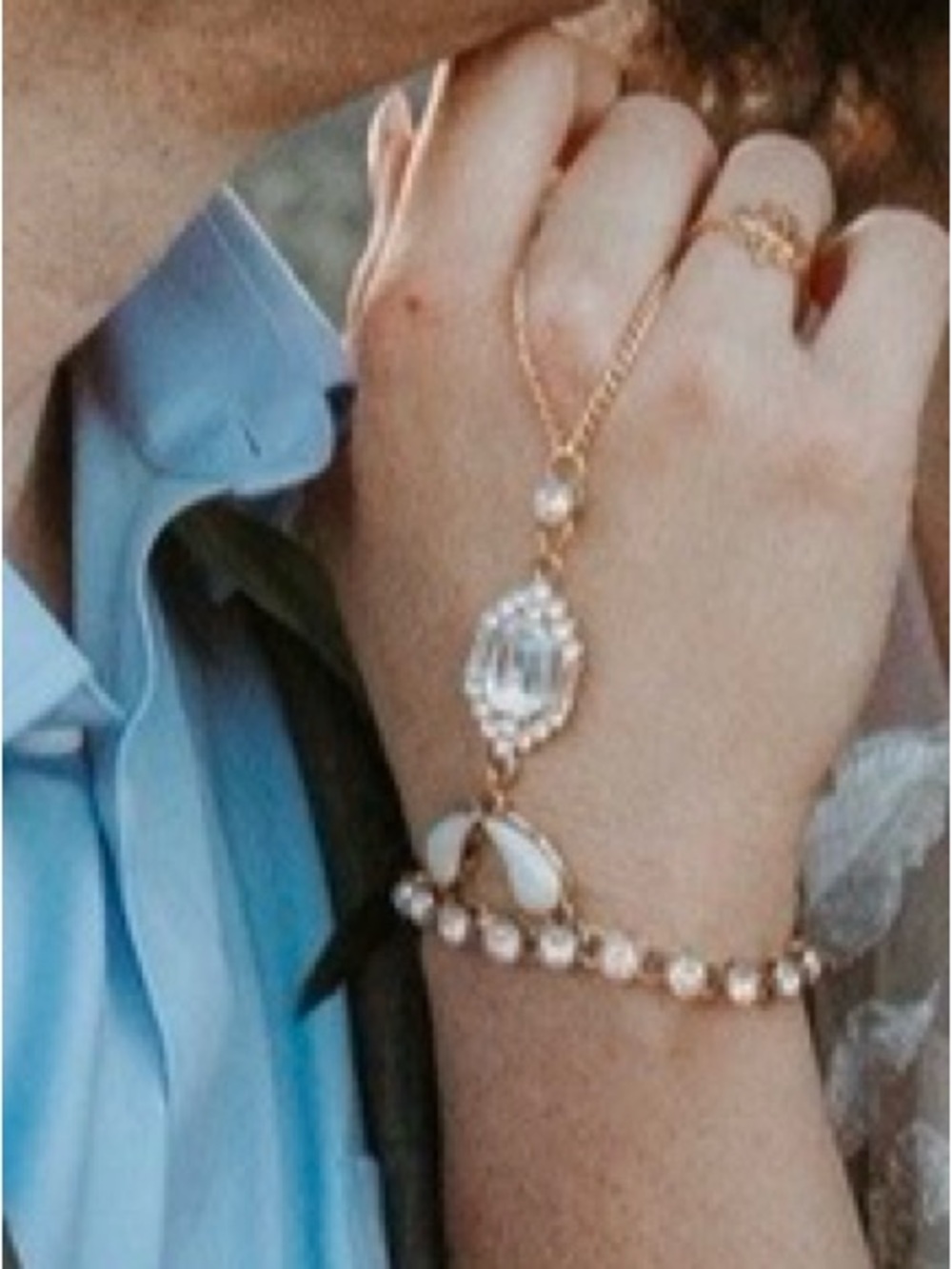 Gold and White Crystal Drop Bracelet - Women Jewelry